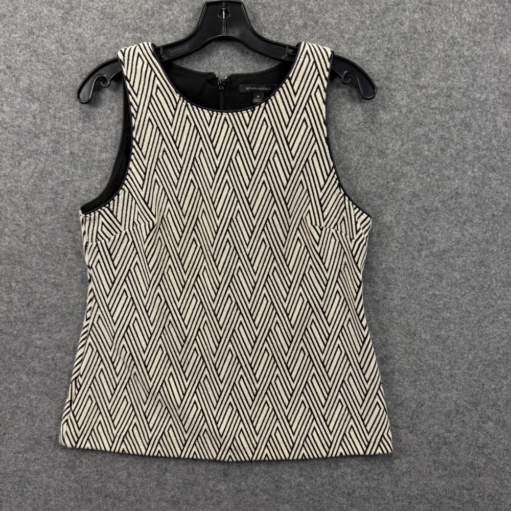 Banana Republic Womens Black White Geometric Chevron Sleeveless Shell Top Size M